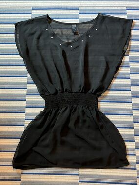 Black Sheer Swim Coverup with Stud Accents
